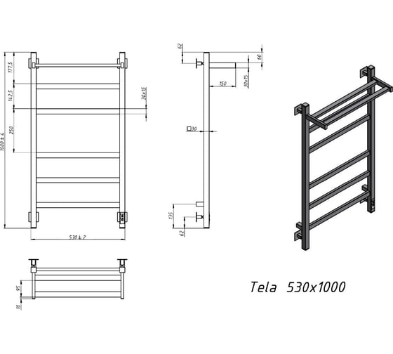 Электрический полотенцесушитель GROTA Tela 530x1000 белый Tela 530х1000 RAL9016 EL
