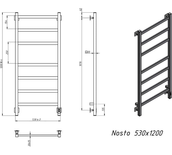 Электрический полотенцесушитель GROTA Nosto 530x1200 черный Nosto 530х1200 RAL9005 EL