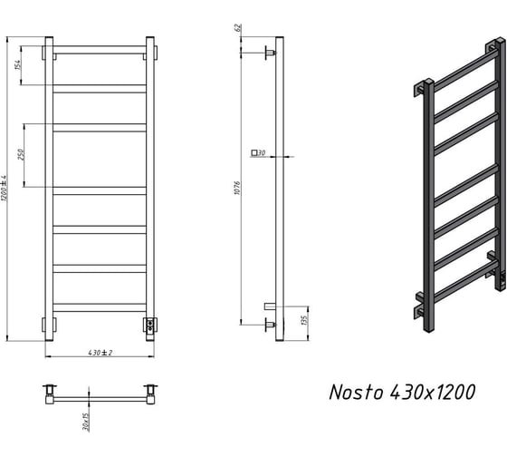 Электрический полотенцесушитель GROTA Nosto 430x1200 белый Nosto 430х1200 RAL9016 EL