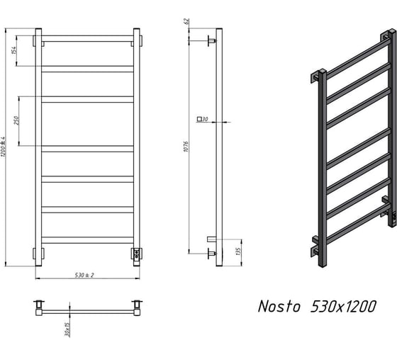 Электрический полотенцесушитель GROTA Nosto 530x1200 белый Nosto 530х1200 RAL9016 EL