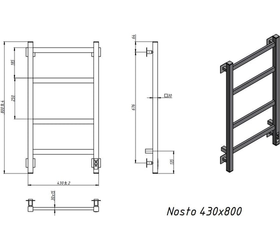 Электрический полотенцесушитель GROTA Nosto 430x800 черный Nosto 430х800 RAL9005 EL