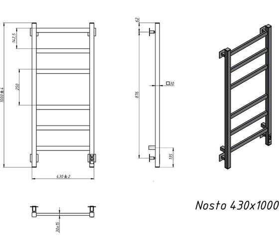 Электрический полотенцесушитель GROTA Nosto 430x1000 черный Nosto 430х1000 RAL9005 EL