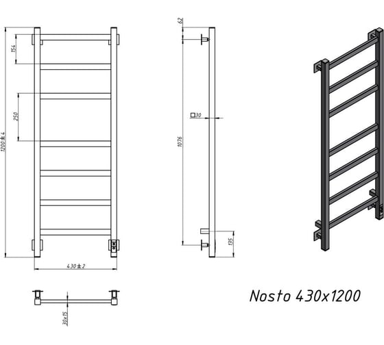 Электрический полотенцесушитель GROTA Nosto 430x1200 черный Nosto 430х1200 RAL9005 EL