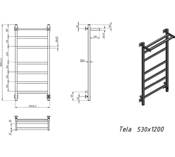 Электрический полотенцесушитель GROTA Tela 530x1200 белый Tela 530х1200 RAL9016 EL