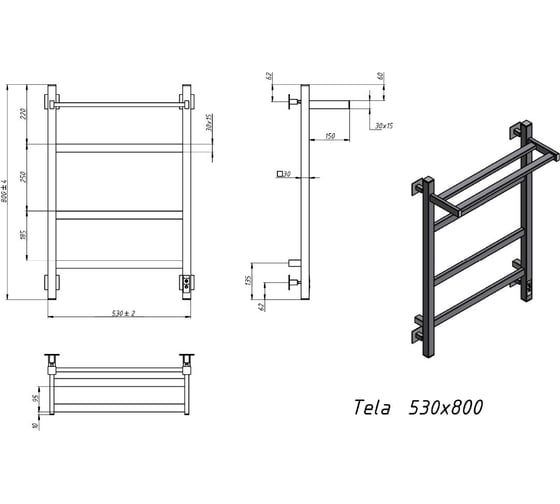 Электрический полотенцесушитель GROTA Tela 530x800 белый Tela 530х800 RAL9016 EL