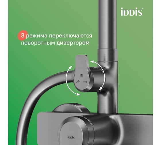 Душевая система с тропическим душем и изливом IDDIS Parker матовый графит IDDIS  PARGM3Fi06