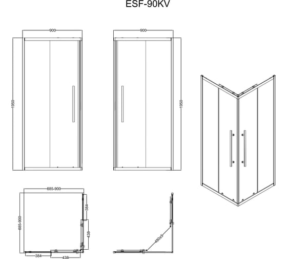 Ограждение душевое Esbano ESF-90KV-GM оружейная сталь ESOGF90KVGM