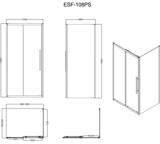 Ограждение душевое Esbano ESF-108PS-GM оружейная сталь ESOGF108PSGM