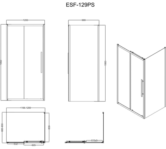 Ограждение душевое Esbano ESF-129PS-GM оружейная сталь ESOGF129PSGM