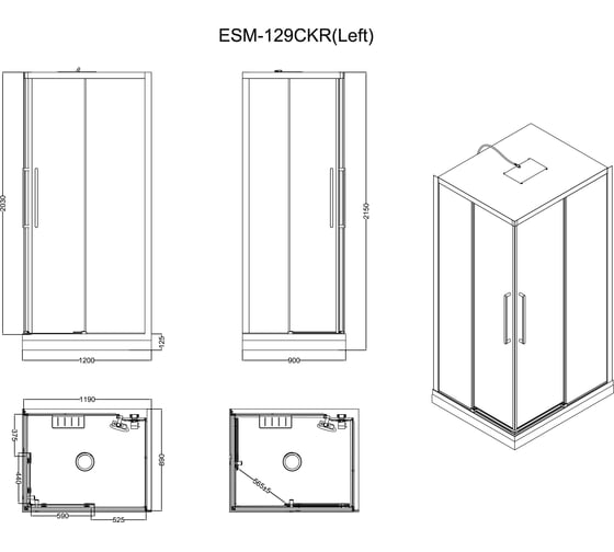 Кабина душевая Esbano ESM-129 CKR левый ESKM129CKRL