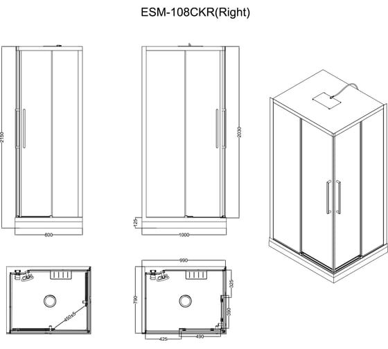Кабина душевая Esbano ESM-108 CKR правый ESKM108CKRR