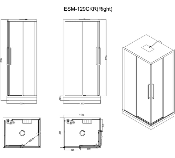Кабина душевая Esbano ESM-129 CKR правый ESKM129CKRR