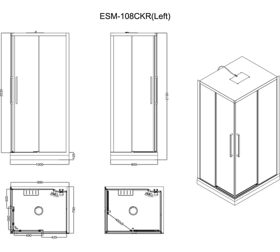 Кабина душевая Esbano ESM-108 CKR левый ESKM108CKRL