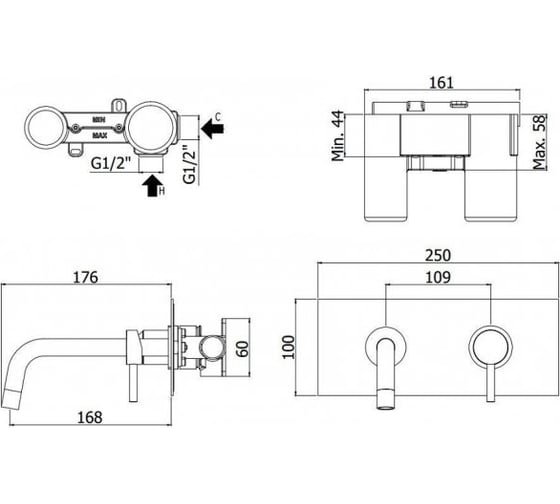Встраиваемый смеситель для раковины Paffoni LIG101HG/M LIGHT медовое золото 00227610