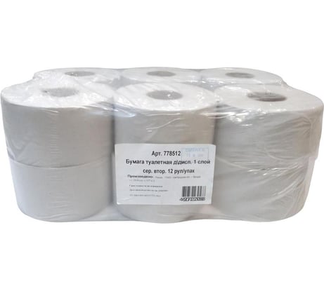 Туалетная бумага для диспенсеров ООО Комус 1 слой, серый,12 рулонов в упаковке 0024А 778512