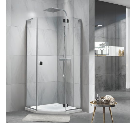 Душевая кабина Koller Pool NEON пентагональная Chrome/black 900x900x1950 мм, стекло 8 мм прозрачное N90PСB