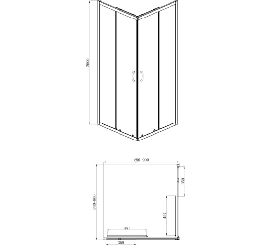 Душевое ограждение Azario MILTON 90x90x200, без поддона AZ-ND1142 900 Black 64420