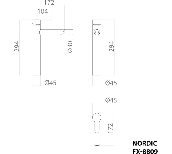Смеситель для раковины FIXSEN NORDIC однорычажный, с высоким изливом сатин 8809N