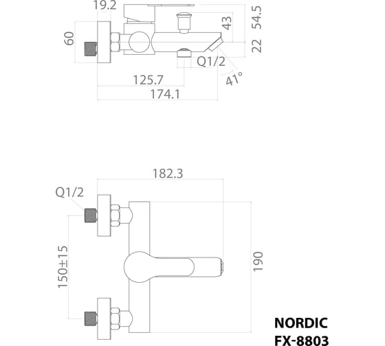 Смеситель для ванны FIXSEN NORDIC однорычажный, графит 8803F