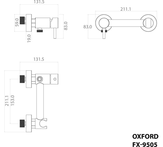 Смеситель с гигиеническим душем FIXSEN OXFORD однорычажный, графит 9505F