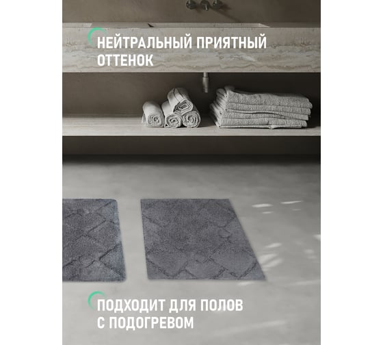 Коврик для ванной комнаты FORA хлопковый, черный, 60x60 см STONE BLACK FOR-STN60-60BL
