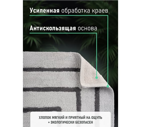 Коврик для ванной комнаты FORA хлопковый, серый, 60x100 см TWISTER BLACK FOR-TWR60-100BL