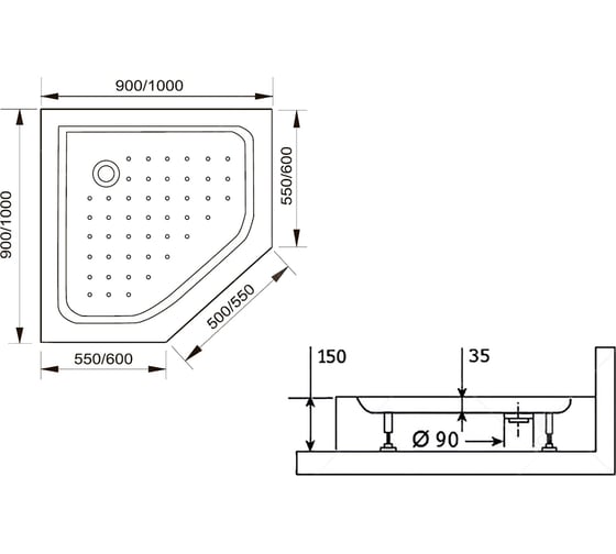 Душевой поддон RGW 100*100 LUX/TN-TR /Трапеция O 90 мм (для PA-86) 16180500-41