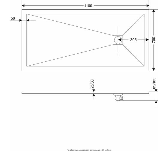 Душевой поддон RGW 70*110*2,5 ST-0117W Белый/Прямоуг O 90 мм Каменный 16152711-01