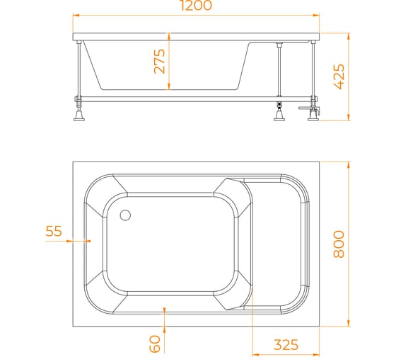 Душевой поддон RGW 80*120*28 h 42 BC/L /Прямоуг O 90 мм (с сиденьем ) 16180682-91