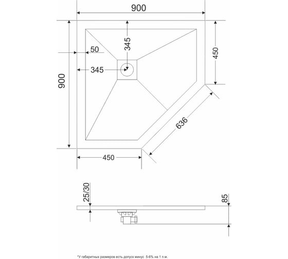 Душевой поддон RGW 90*90*2,5 ST/T*-0099G Графит/Трапеция O 90 мм Каменный 16155099-02
