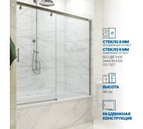 Шторка на ванну GuteWetter GWMPSLPR862 175x160 см, цвет фурнитуры хром блестящий, цвет стекла бесцветный, стекло закаленное 8 мм/6 мм, открывание двери левое/правое 4698033075209