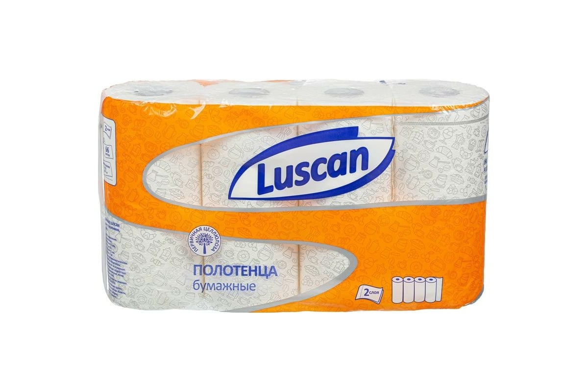 Бумажные полотенца Luscan 2-слойные, белые, 4 рулона по 17 метров ...