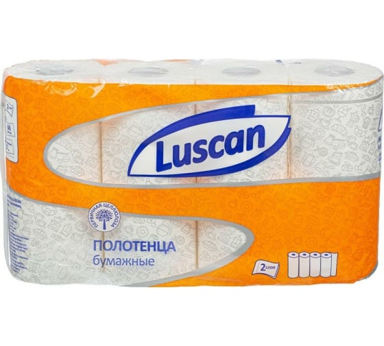 Бумажные полотенца Luscan 2-слойные, белые, 4 рулона по 17 метров 1130765 1