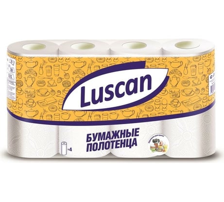 Бумажные полотенца Luscan 2-слойные, белые, 4 рулона по 12.5 метров 317396