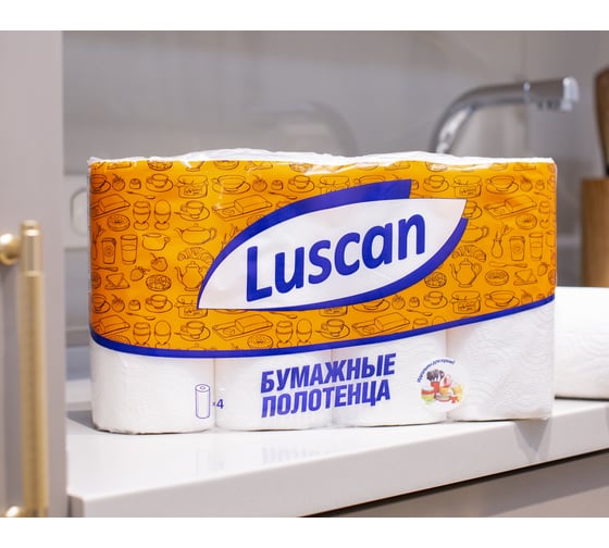 Бумажные полотенца Luscan 2-слойные, белые, 4 рулона по 12.5 метров 317396
