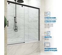 Шторка на ванну GuteWetter GWMPSLPR862 145x160 см, цвет фурнитуры черный матовый, цвет стекла бесцветный, стекло закаленное 8 мм / 6 мм, открывание двери левое / правое 4698033074974