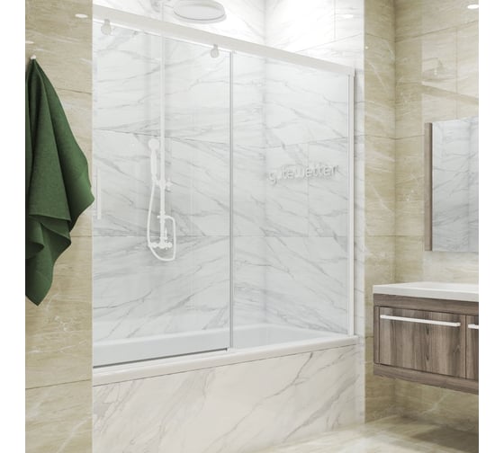 Шторка на ванну GuteWetter GWMPSLPR862 155x160 см, цвет фурнитуры белый матовый, цвет стекла бесцветный, стекло закаленное 8 мм / 6 мм, открывание двери левое / правое 4698033075025 1