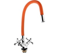 Смеситель для кухни ZEIN 2107 двухвентильный, силиконовый излив, силумин, оранжевый/хром 5478287