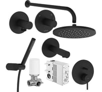 Набор встроенной душевой системы VITRA Origin на 3 направления, матовый черный (верхняя лейка, излив, ручной душ, смеситель встроенный внешняя и внутренняя часть) A49284EXP