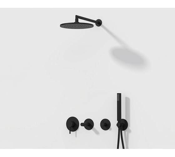 Набор встроенной душевой системы VITRA Origin на 3 направления, матовый черный (верхняя лейка, излив, ручной душ, смеситель встроенный внешняя и внутренняя часть) A49284EXP