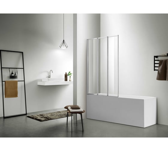 Шторка для ванны SANTREK AQUA Slim SD3-1000-С- White складная, три секции, 1000*1400 стекло прозрачное 4 мм, профиль белый 323292