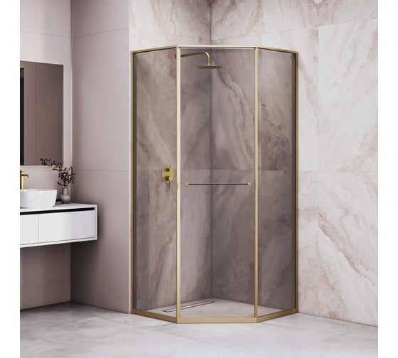 Душевой уголок RGW 100*100*200 SV-82-Gb L трапеция/Золото браш/Тонированное(серое)/8 мм 33328200-36L