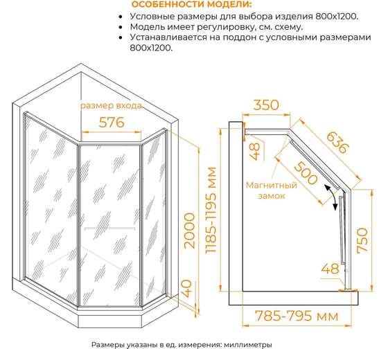 Душевой уголок RGW 80*120*200 SV-82 L трапеция, хром, прозрачное стекло 8 мм 33328282-11L
