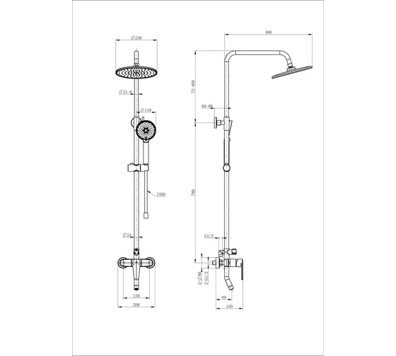 Душевая система WONZON _ WOGHAND, Хром () Wonzon & Woghand WW-B2168-A-CR