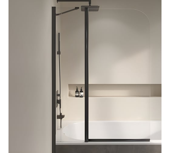 Шторка на ванну RGW 120*140 SC-011-B черный/прозрачное стекло 6 мм, Easy Clean 351101112-14