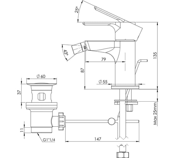 Смеситель для биде Mariani Kali A00493KL12