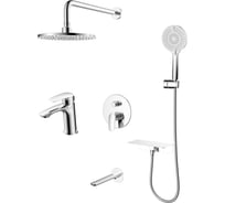 Комплект смесителей Milardo Rora 2 в 1: душевая система с изливом и смеситель для умывальника, глянцевый хром, ROR0001M70