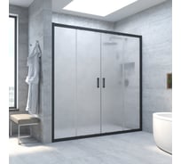 Дверь в душевой проем Vegas-Glass профиль черный матовый, стекло сатин ZP NOVO 145 02М 10