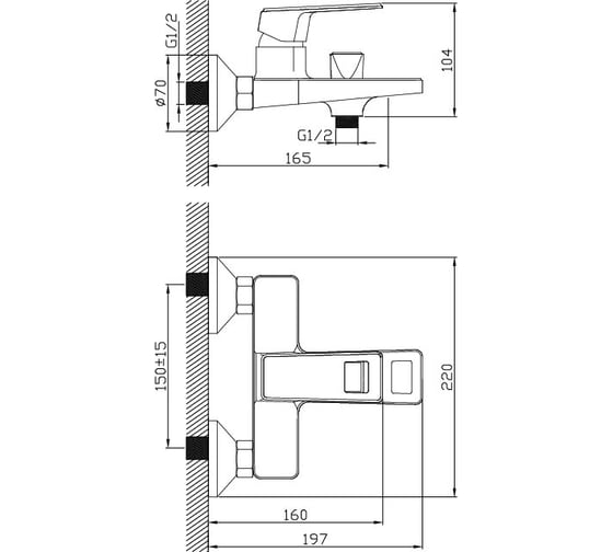 Смеситель для ванны Diadonna с коротким изливом, монолитный D78-330116HG