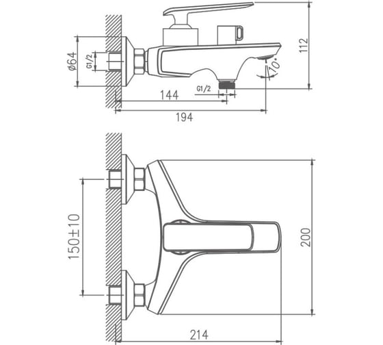 Смеситель для ванны Valfex Orion Black латунь (8) VF.60548-7